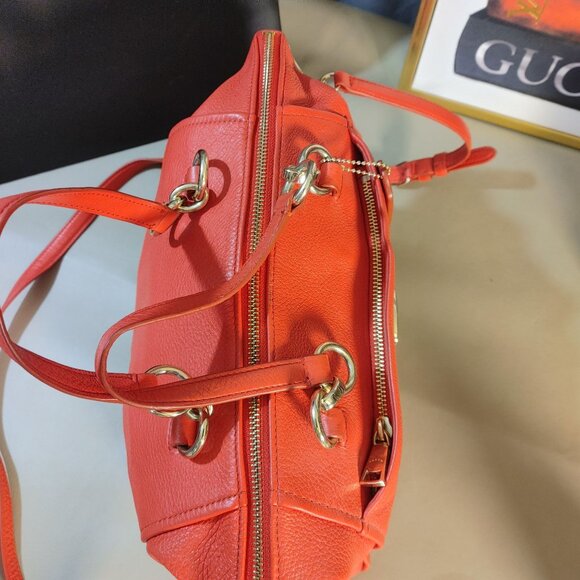 Coach Red Satchel Crossbody Bag Colette Cardinal Pebbled Leather Gold Hardware - Picture 14 of 16